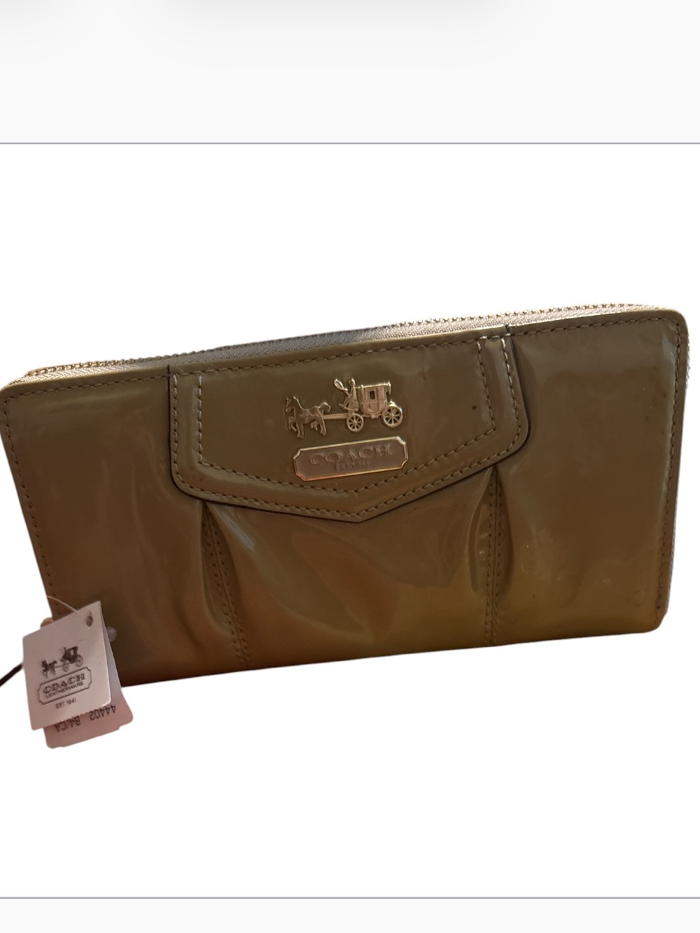 Coach Madison Liquid Gloss Patent Leather Zip-Around Wallet with Logo Plaque